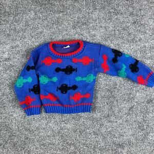 Park Bench Kids Sweater Boys‎ 24M Blue Red Knit Pullover Colorful Graphic Retro